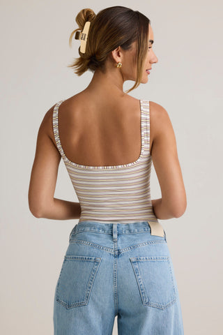 Modal Square-Neck Bodysuit in Pink Yellow Stripe