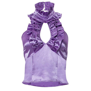 Halter ruffle ruched satin backless top