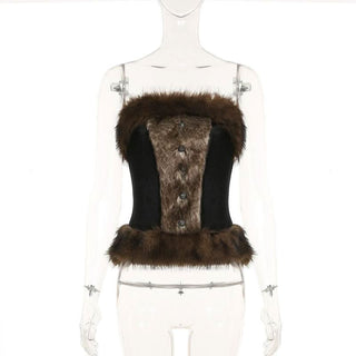 Fluffy velvet patchwork tube top