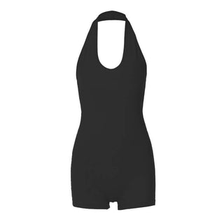 Halter u neck backless solid sleeveless romper