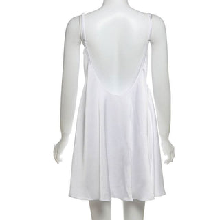 Lace hem backless solid cami mini dress