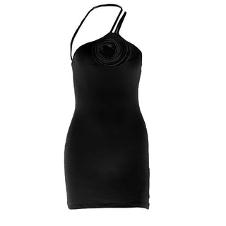 Irregular flower applique backless cami mini dress