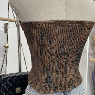 Ruched smocked tie dye contrast tube top