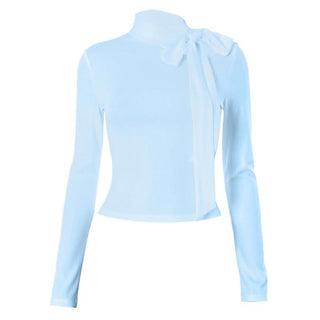 Hollow out bowknot self tie long sleeve solid cut out top