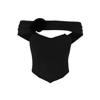 Off shoulder flower applique bustier top