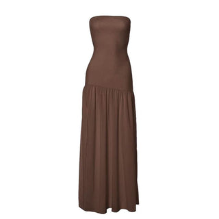 High slit ruched backless solid tube maxi dress