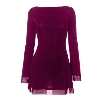 Long sleeve round neck self tie backless mini dress