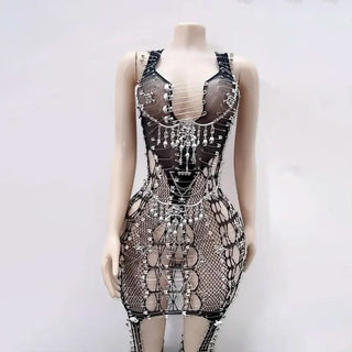 Skull fishnet metal chain suspender mini dress