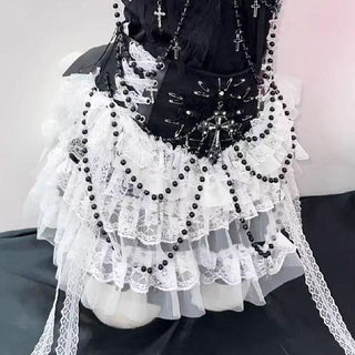 Bowknot beaded ruffle halter ruched mini skirt set