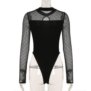 Long sleeve crewneck hollow out bodysuit