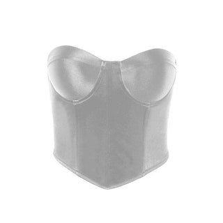 Satin sweetheart neck smocked solid backless tube crop top