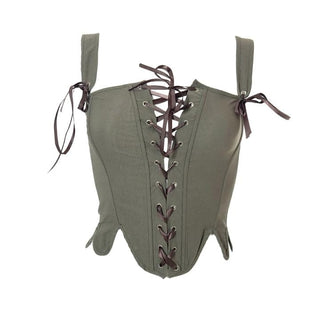 Lace up bustier backless stitch cami top
