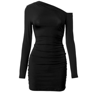 Long sleeve one shoulder ruched mini dress