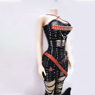 Halter hollow out metal chain cut out mini dress