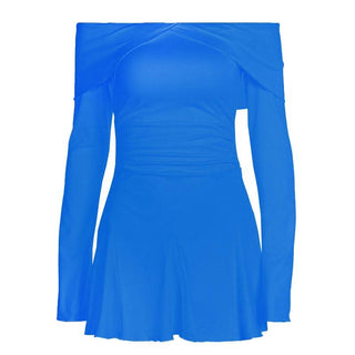 Off shoulder long sleeve ruched ruffle mini dress