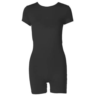 Short sleeve crewneck solid backless hollow out romper