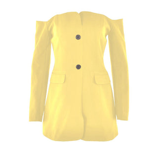 Long sleeve off shoulder button pocket mini dress