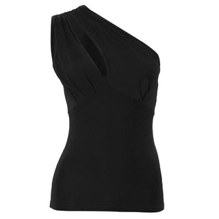 Irregular one shoulder hollow out ruched solid cut out top
