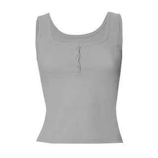 Square neck button ribbed tank top