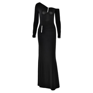 Irregular Long sleeve ruched backless slit maxi dress