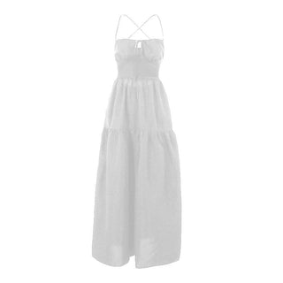 Drawstring ruched cross back backless cami maxi dress