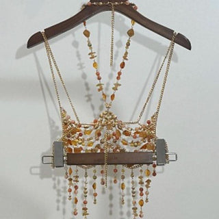 Metal chain hollow out halter beaded cami cut out top