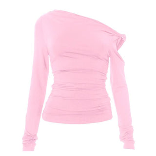 Irregular long sleeve hollow out ruched one shoulder cut out top