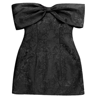 Off shoulder bowknot zip-up lace mini dress