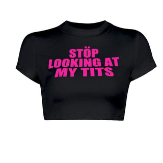 Short sleeve crewneck letter print crop top