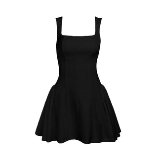 Square neck ruched stitch zip-up cami mini dress