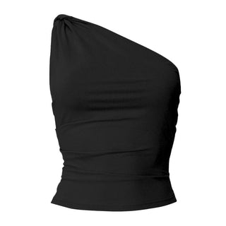 One shoulder ruched backless irregular top