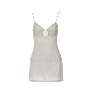 Textured solid hollow out v neck backless cut out mini dress