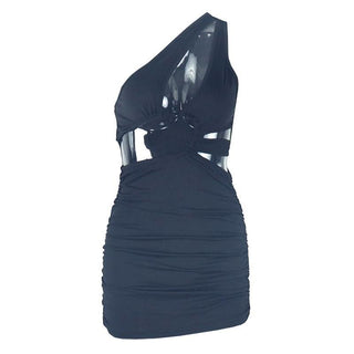 Irregular hollow out ruched one shoulder cut out mini dress