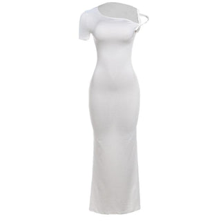 Short sleeve irregular one shoulder maxi dress