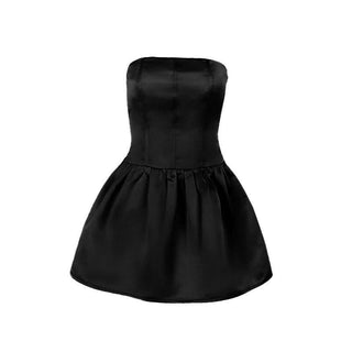 Smocked ruched satin solid tube mini dress