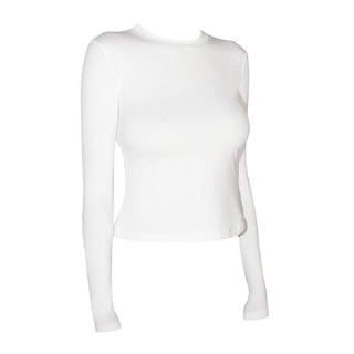 Long sleeve crewneck self tie hollow out cut out top