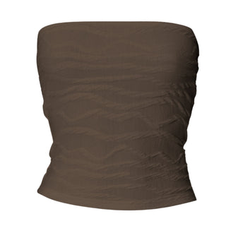 Textured solid backless ruched tube top