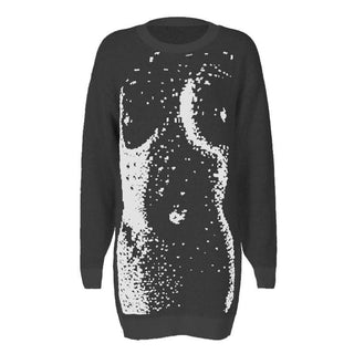 Knitted long sleeve body print contrast top