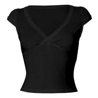Cap sleeve v neck ruched solid top