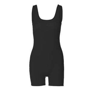 Ribbed sleeveless u neck solid romper