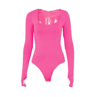 Long sleeve solid u neck bodysuit