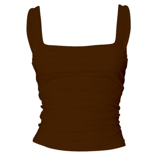 Square neck ruched backless solid top