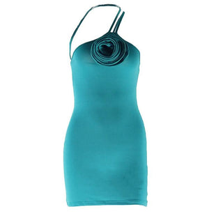 Irregular flower applique backless cami mini dress