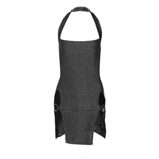 Halter o ring high slit glitter backless solid mini dress