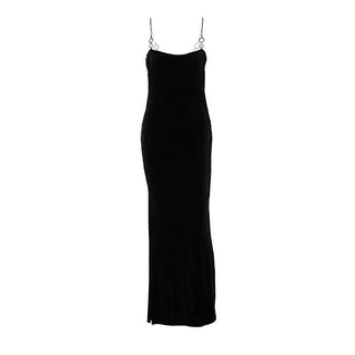 Velvet solid o ring hollow out slit backless cut out maxi dress-final-sale