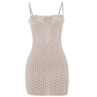 Glitter hollow out backless cami cut out mini dress
