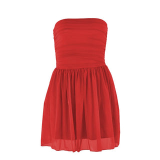 Ruched backless glitter mesh tube mini dress