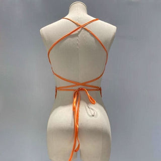 Deep V neck glitter cross back self tie cami top