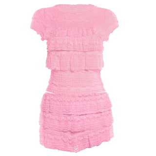 Crewneck cap sleeve textured ruched solid mini skirt set