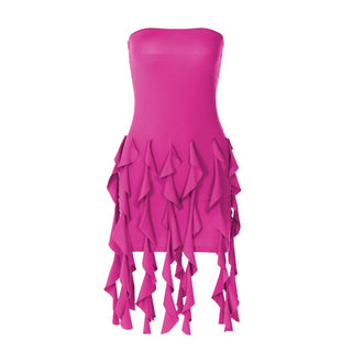Ruffle backless sleeveless solid tube mini dress
